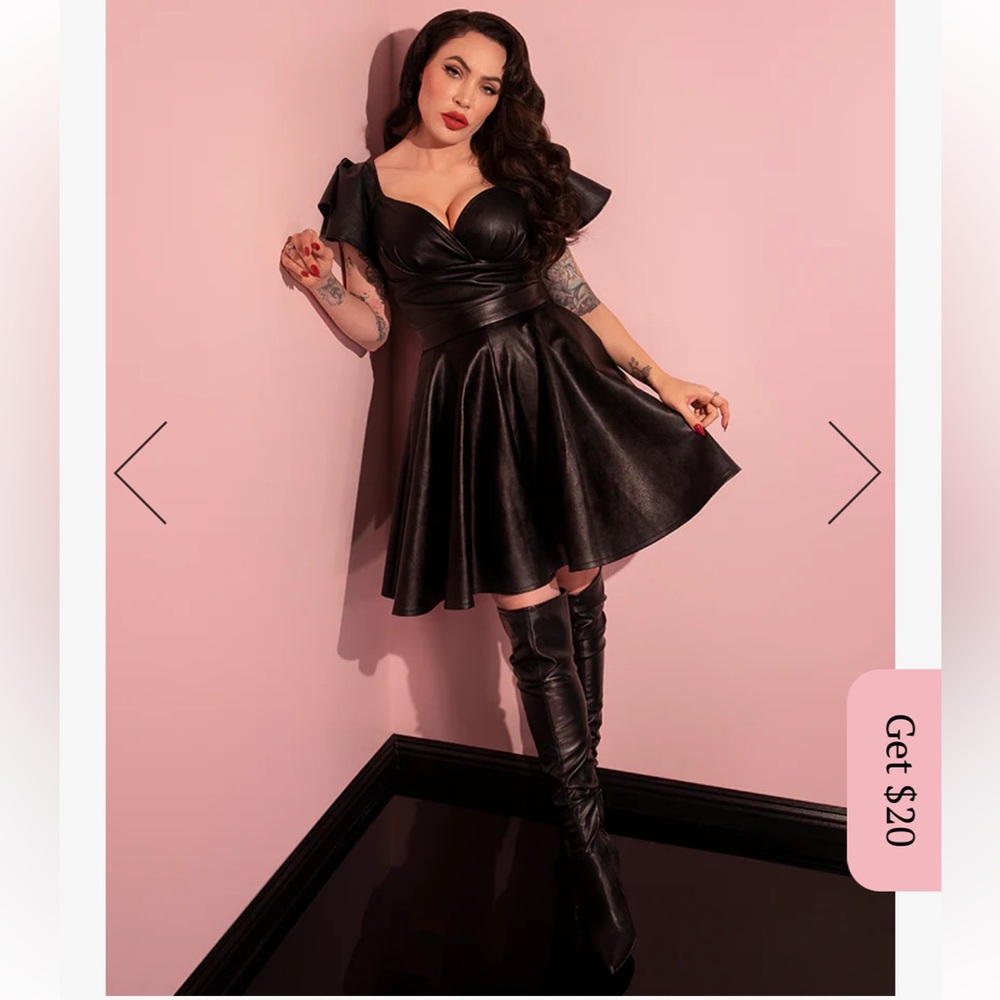 Vixen by Micheline Pitt black faux leather skater skirt in black